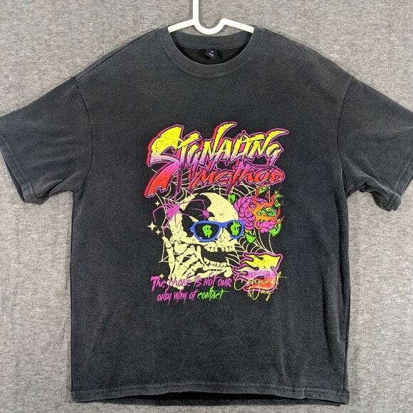 Romwe‎ Signaling Method Skull Graffiti Graphic Mens Black T-Shirt Size S - Picture 1 of 9